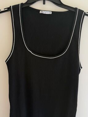 Zara Black Ribbed Tank Top with White Trim